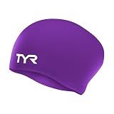 TYR Adult Silicone Long Hair Swim Cap - Wrinkle-Free, Streamlined Performance Cap for Braids, Dreadlocks & Thick Hair Protection, Purple