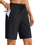 Viodia Women's 9''/11'' Hiking Shorts Long Bermuda Lightweight Shorts Quick Dry Athletic Golf Shorts with 3 Zipper Pockets Black L9 L