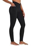 Sunzel Butt Lifting Scrunch Leggings for Women with Pockets No Front Seam Crossover Workout Booty Yoga Pants Tummy Control 28" Inseam Black Small