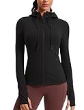 CRZ YOGA Butterluxe Hooded Athletic Jackets for Women - Full Zip Track Casual Tops with Thumb Holes Pockets Black Large