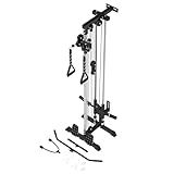 ER Kang Cable Station Wall Mount, 18in Pulley Tower, Dual Pulley System, High & Low Cable Machine, LAT Pull-Down & Row Tower with Flip-Up Footplate, Home Gym Cable Crossover, Black