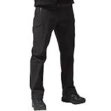 FREE SOLDIER Men's Outdoor Softshell Fleece Lined Cargo Pants Snow Ski Hiking Pants with Belt (Black 32W/32L)