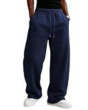 PIDO YOGA Men's Baggy Sweatpants Fleece Wide Leg Lounge Pants Drawstring Waist Loose Fit Cotton Jogging Sweat Pants with Pockets,Navy Blue