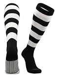 TCK 4 Stripe Hoop Soccer Rugby Socks (Black/White, Large)
