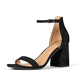 Amazon Essentials Women's Ankle Strap Block Heel Nola Sandals, Black Faux Suede, 8