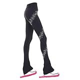 Women Girls Ice Figure Skating Practice Long Pants Premium Warm Tights Trousers Rhinestones Child Skating Leggings Black