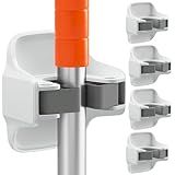 reliahom 5 Pack Broom Holder Wall Mount Mop Grippers No Drilling Self Adhesive Anti-Slip Mop Handle Hanger Dustpan and Broom Organizer Garage Storage Racks-White