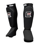 Combat Corner Slip On Elastic Muay Thai Shin Guards – Kickboxing, MMA Sparring and Training Protective Instep Shin Pads (Black)