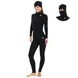 100% Merino Wool Base Layer Women Set - Thermal Underwear Long Johns (Medium, 260 Black)