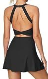 Heathyoga Tennis Dress with Built in Shorts and Bra for Women Summer Cut Out Twisted Golf Workout Athletic Dress Black