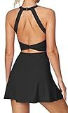Heathyoga Tennis Dress with Built in Shorts and Bra for Women Summer Cut Out Twisted Golf Workout Athletic Dress Black