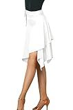 ELLYDOOR Women Latin Salsa Dance Skirt - Smooth Irregular Swing Ballroom Tango Cha Cha Practice Skirt White