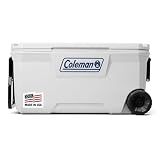 Coleman Insulated Marine Cooler, UV Guard Lid & Body, 100-Quart | UV Guard Coating Protects From Sun Rays, Keeps Ice up to 5 Days, Holds up to 160 Cans, Heavy-Duty 6-Inch Wheels
