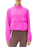 Locachy Women's Lightweight Zip Up Athletic Jacket Stand Collar Windproof Sun Protection Workout Outdoor Jacket Rose M