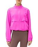 Locachy Women's Lightweight Zip Up Athletic Jacket Stand Collar Windproof Sun Protection Workout Outdoor Jacket Rose M