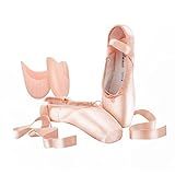 SHOLING Professional Pointe Shoes Satin Ballet Dance Slipper with Ribbons Toe Pads for Womens Girls (Pink, Numeric_7)