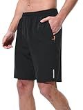 UIQUR Mens Athletic Shorts Running Shorts Quick Dry Workout Shorts 7"/ 9" Lightweight Gym Basketball Shorts Zipper Pockets Black L