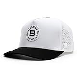 BRIMZ Outdoor Performance Hat - Breathable Sweat Resistant Fitness Hats - Best for Golf, Running, Workouts, Fishing, Exercise - Moisture-Wicking 5-Panel Baseball Cap Snapback (White/Black Brim)