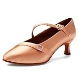 AOQUNFS Ballroom Dance Shoes Women Closed Toe Walts Salsa Shoes,Beige,US 5.5