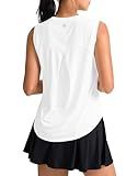 SANTINY Women's Sleeveless Workout Tops Breathable Lightweight Active Tennis Yoga Shirts Athletic Running Tank Tops for Women (White_L)