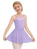 Haloumoning Girls Ballet Leotards with Removable Skirt Toddler Sleevesless Mesh Dance Outfit Combo 3T-10Y Purple