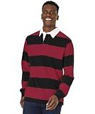 Charles River Apparel Unisex Rugby Shirt, Mens and Womens Cotton Jersey with Classic Stripe Design, Black/Red, Large
