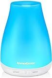 InnoGear Essential Oil Diffuser, Premium 5-in-1 Diffusers for Home Scent Aromatherapy Diffuser Air Desk Humidifier for Bedroom Large Room Office 7 Color LED 2 Mist Mode Waterless Auto Off, Basic White