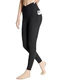 baleaf Black Leggings with Pockets for Women Yoga Workout 7/8 High Waisted Cross Over Tummy Control Criss V Waist Lightweight 25'' Black M