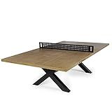 JOOLA Berkshire Outdoor Table Tennis Table - Multi Use Conference Table Dining Table - Concrete Oak Wood Look Includes Steel Outdoor Ping Pong Net Set & Frame - Hybrid Indoor Outdoor Ping Pong Table