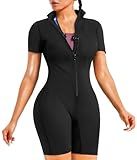 Junlan Sauna Suit for Women Full Body Jumpsuit Waist Trainers for Women Belly Fat Workout Sweat Suit(Black,X-Large)