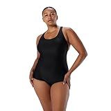 Speedo Women's Swimsuit One Piece PowerFlex Princess Seam Ultraback Conservative Cut,Speedo Black,14