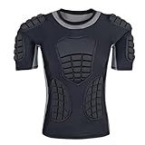Topeter Men’s Football Padded Shirt, Impact-Resistant Rib, Chest, Shoulder & Back Protector, Rugby Compression Gear with Foam Pads Gray L
