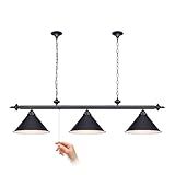 mirrea 59in Billiard Pool Table Light with Pull Chain Switch on Pendant Light Fixture 3 Lights with Matte Black Shade