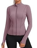 Rapbin Womens Lightweight Full Zip Running Track Jacket Workout Slim Fit Yoga Sportwear with Thumb Holes