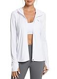 baleaf Women's SPF Jacket Sun Shirt UV Protection Hoodie Zip Up Long Sleeve Hooded Summer Clothing Running Hiking White M