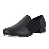 Linodes Unisex PU Leather Slip On Tap Shoe Dance Shoes for Women and Men's Dance Shoes-Black-8.5M