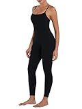Sunzel Workout Jumpsuits for Women Adjustable Spaghetti Strap Leggings Bodysuit Square Neck Sleeveless One Piece Yoga Unitard 26" Black Small