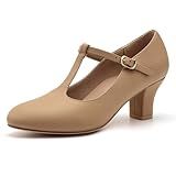 Stelle 2.5" Character Shoes for Women T-Strap Dance Heels for Ballroom Salsa Tango Wedding Flamenco Latin (2.5" Tan,8.5MW)