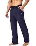 Pudolla Men's Cotton Yoga Sweatpants Athletic Lounge Pants Open Bottom Casual Jersey Pants for Men with Pockets (Navy Blue Large)
