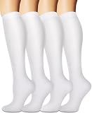 Sooverki Compression Socks for Women and Men Circulation (4 Pairs) is Best Support for Running Athletic Knee High Stockings White Long Length Bulk Gift Soccer Basketball