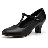 Stelle 2.5" Character Shoes for Women T-Strap Dance Heels for Ballroom Salsa Tango Wedding Flamenco Latin (2.5" Black,8MW)