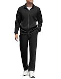 COOFANDY Men's Sweatsuit 2 Piece Casual Athletic Tracksuit Jogging Warm Up Full Zip Sets Black Track Suit Large