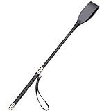 Pwfkgo 18 Inch Riding Crop Horse Whip, Premium PU Leather Equestrian Training Crop with Non-Slip Handle, Durable Double Slapper, Black