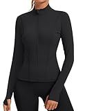 Rapbin Womens Full Zip Running Track Jacket Long Sleeve Compression Shirt Workout Slim Fit Yoga Sportwear with Thumb Holes