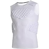 COOLOMG Mens Padded Compression Shirts Baseball Chest Rib Protector Football Rugby Softball Heart Sternum Guard White S