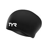 TYR Adult Silicone Long Hair Swim Cap - Wrinkle-Free, Streamlined Performance Cap for Braids, Dreadlocks & Thick Hair Protection, Black