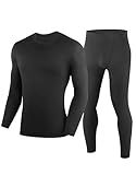 YESWEL 100% Merino Wool Base Layer Mens, Soft Thermals Underwear, Top and Bottom Set，Warm Long Johns Sets for Winter Ski (Black, L)