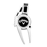 Callaway 4-in-1 Golf Divot Repair Tool with Magnetic Ball Marker, Club Brush, Groove Cleaner, Zinc Alloy, Black