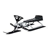 Goplus Snow Racer Sled, Ski Sled Slider Board with Steering Wheel, Twin Brakes, Retractable Pull Rope, for Kids Age 6 & up, Holds Two Children or a Teenager (Reinforced Version-Gray)