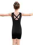 HOZIY Tumbling Outfits for Girls Leotards for Kids Gymnastics Biketard Outfits Black Solid Color Non Shiny Tank Sleeve Dance Clothes Size 8-9 9-10 8-10 Years